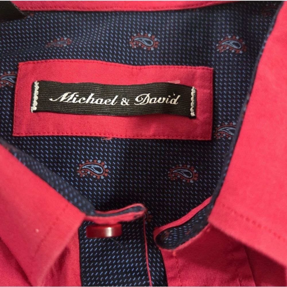 Michael & David Red Dress Button Down contrast sleeves. Gorgeous - Picture 3 of 13